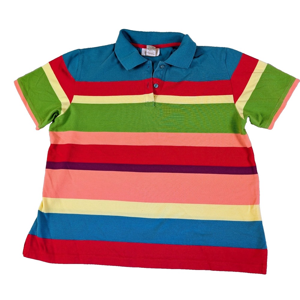 Studio Works Women's Rainbow Stripe Polo Shirt Size M Preppy Y2K 80's
